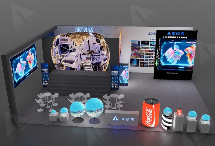 Renderings of the Apexls booth for the Guangzhou International Lighting Exhibition (GILE)
