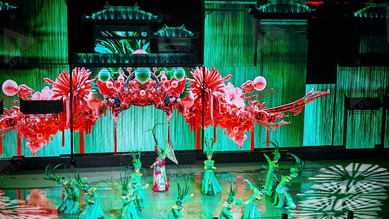 Outdoor LED transparent screen in Jinggang Ancient Town, Changsha, P3.91-7.81